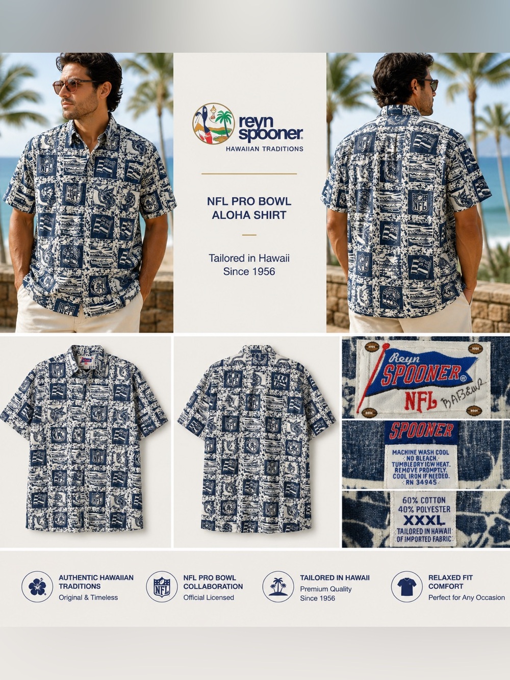 Reyn Spooner Pro Bowl Y2k NFL XXXL Football Pullover Aloha Shirt Made Hawaii X